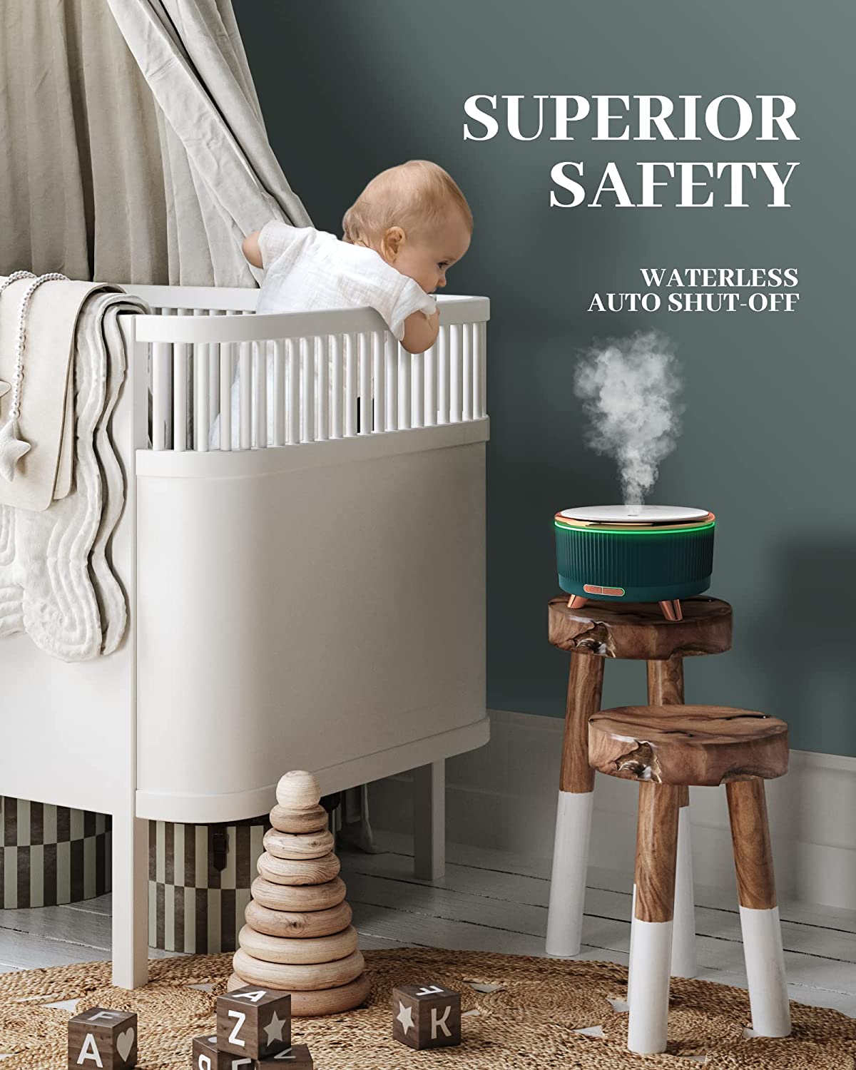 DC-THE CEO wooden essential oil diffuser with LED lights, designed for aromatherapy and essential oil diffusion.