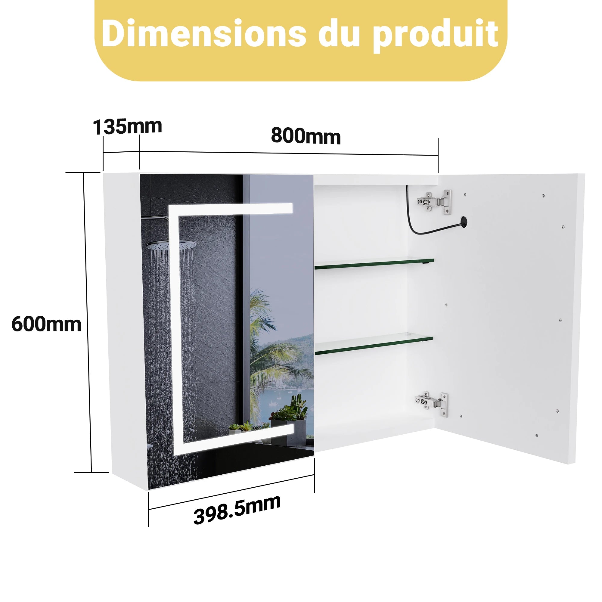 Wall Cabinet bathroom with mirror and led, mirror toilet cabinet with Led lighting 3 colors wall mirror toilet