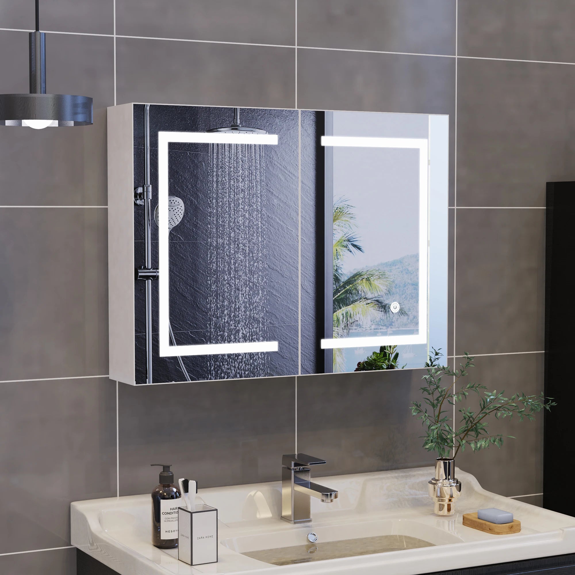 Wall Cabinet bathroom with mirror and led, mirror toilet cabinet with Led lighting 3 colors wall mirror toilet
