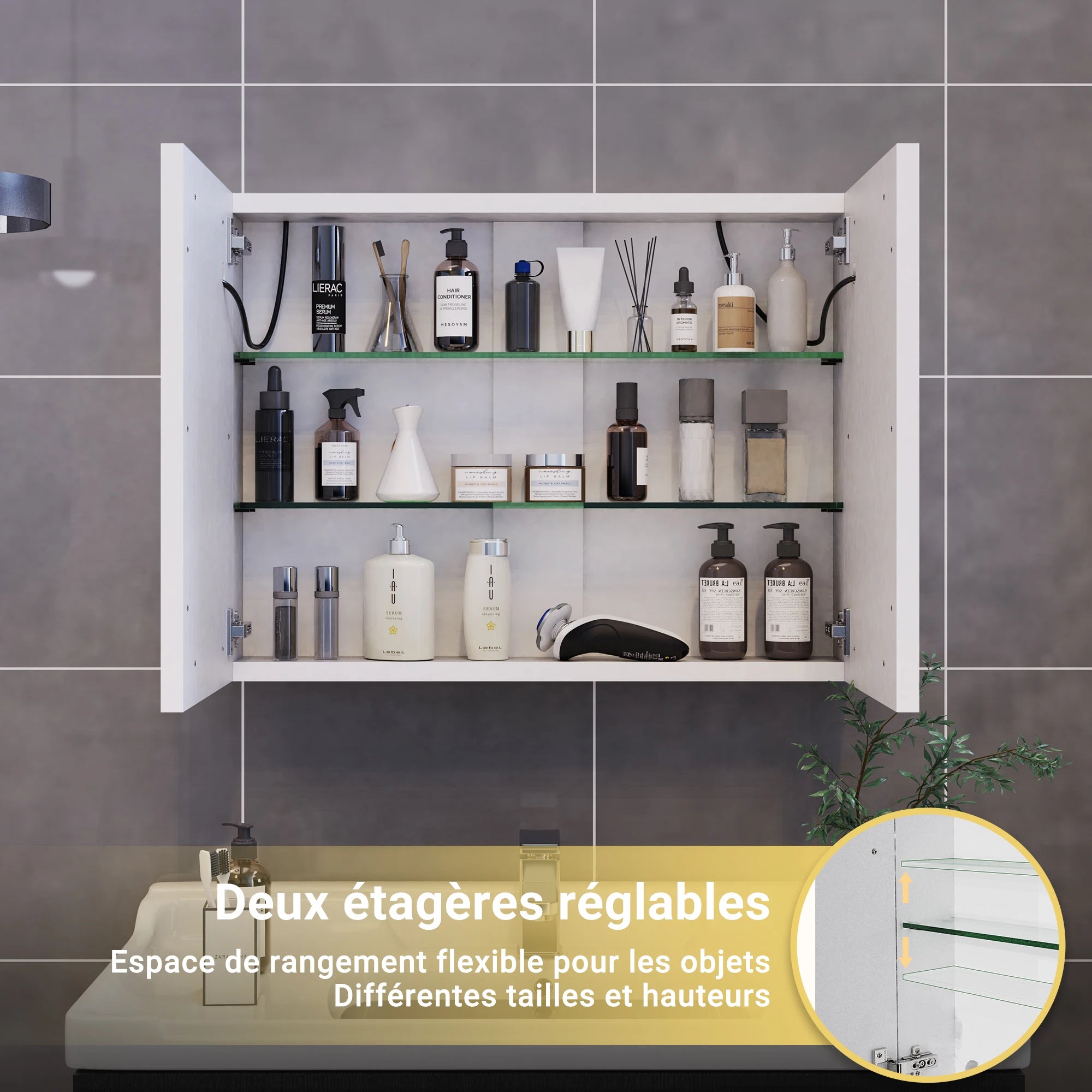 Wall Cabinet bathroom with mirror and led, mirror toilet cabinet with Led lighting 3 colors wall mirror toilet