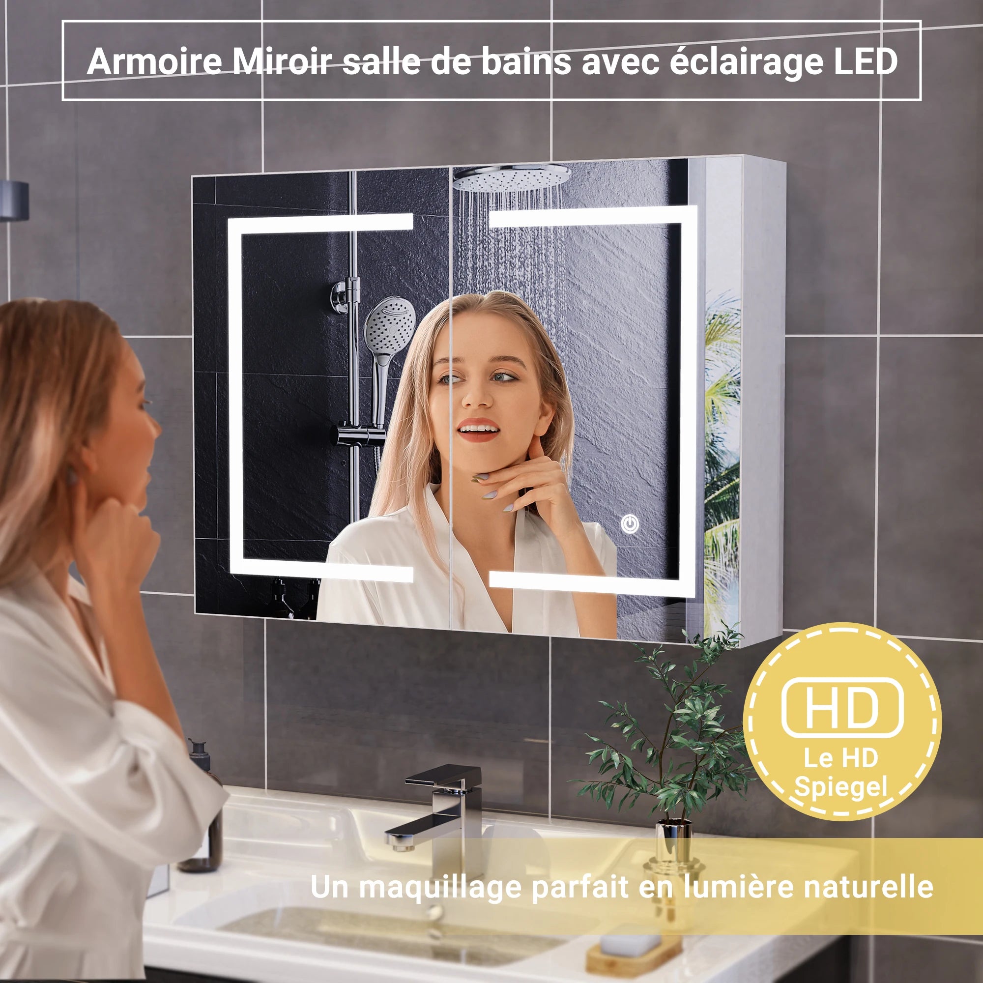 Wall Cabinet bathroom with mirror and led, mirror toilet cabinet with Led lighting 3 colors wall mirror toilet