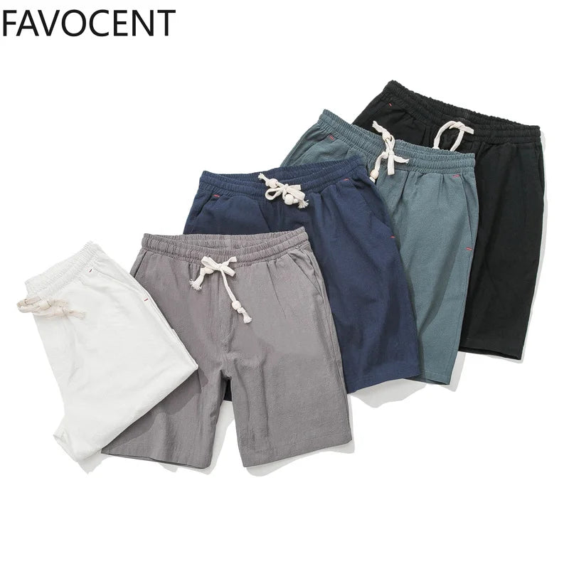 LOY men's cotton linen casual shorts showing breathable fabric and relaxed fit, ideal for summer wear.
