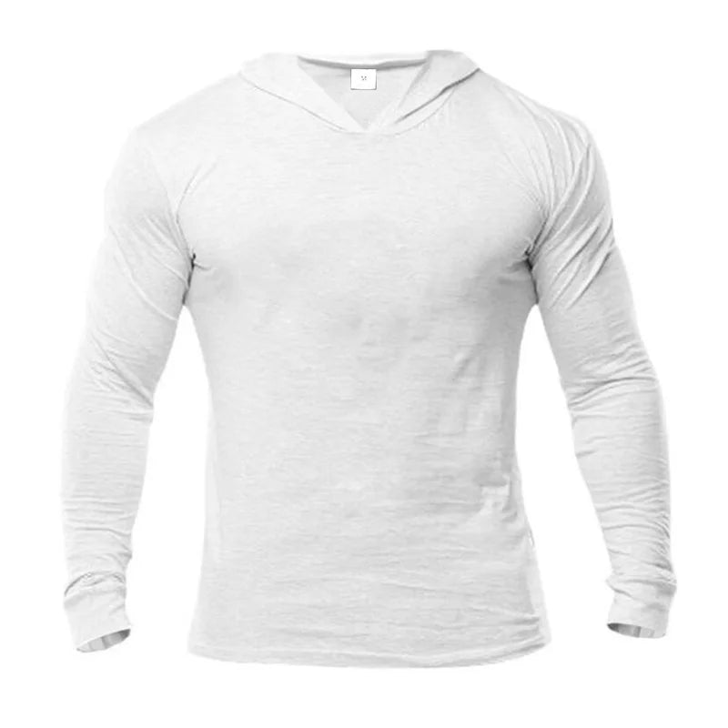 Mens Hooded T Shirt Spring Slim Fit O Neck T-shirt Men Sports Running Long Sleeve Shirt Gym Bodybuilding Tee Tops Fitness tshirt