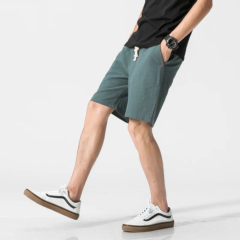 LOY Men's cotton linen casual shorts showing a relaxed fit, breathable fabric, and neutral color ideal for summer wear.