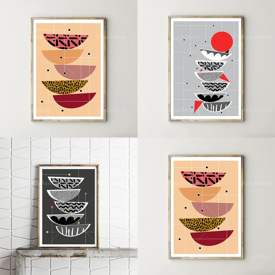 Wall Art Light Gray White Black Red Wall Decoration | Scandi Poster Gallery Wall Minimal Artwork