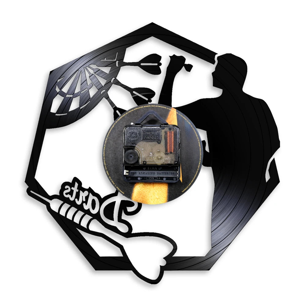 Darts Wall Art Man Cave Game Room Decoration Modern Wall Clock Dart Board Pub Bar Darts Game Night Club Vinyl Record Wall Clock