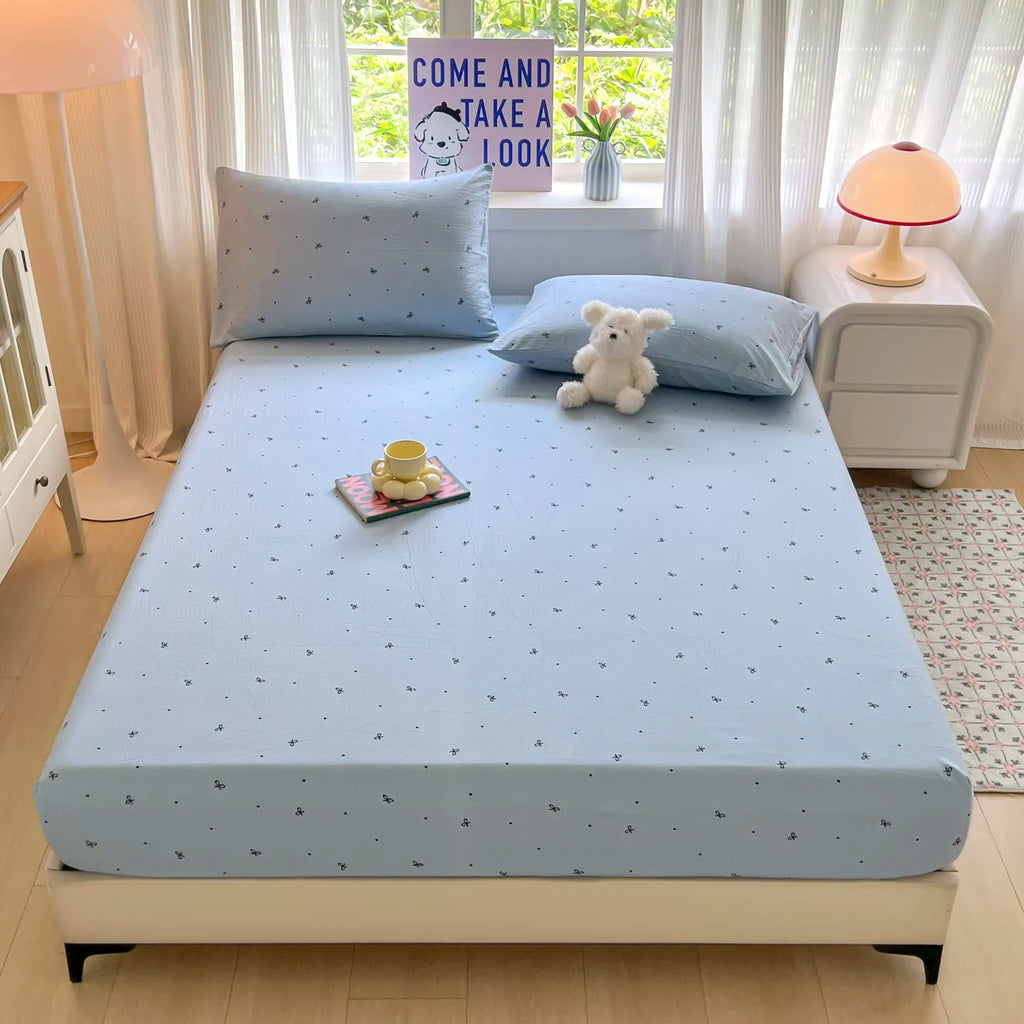 Simple Bow Bed Sheets Set Princess Fitted Sheet Set Non Slip Bedspread With Elastic Band Mattress Cover Double Bed Sheets