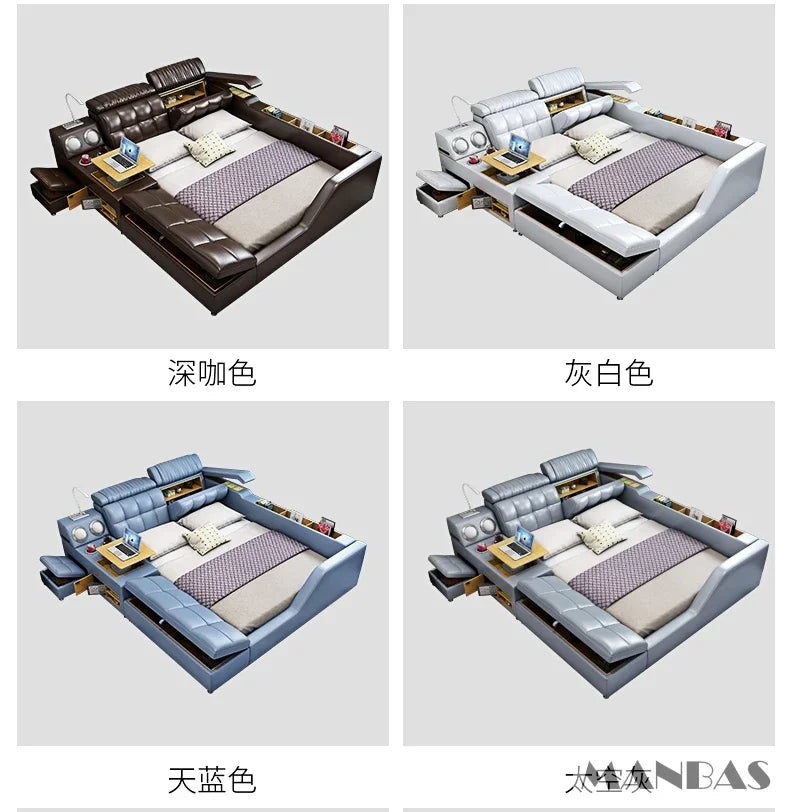Modern Multi-Functional Tech Smart Bed with Storage, Speakers, USB, Bookshelves, and Tatami – Luxury King/Queen Ultimate Bed