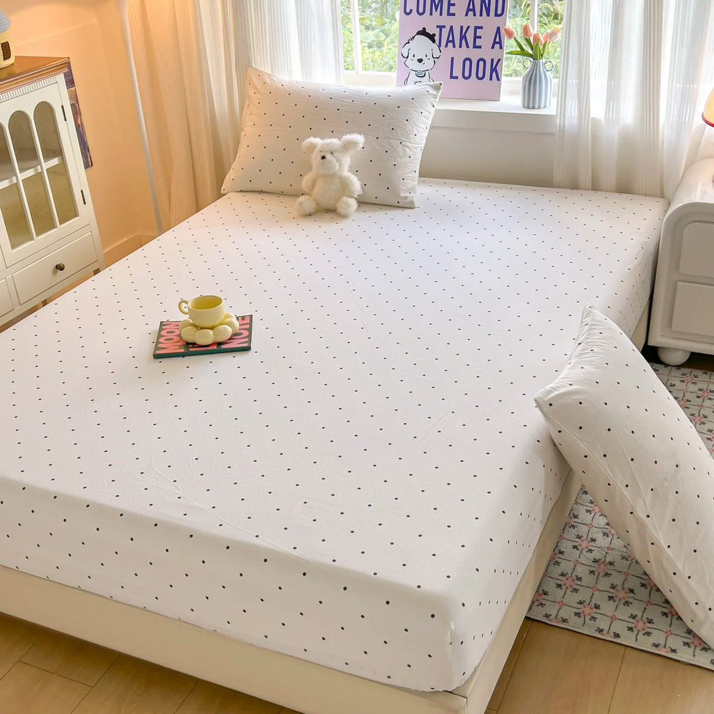 Simple Bow Bed Sheets Set Princess Fitted Sheet Set Non Slip Bedspread With Elastic Band Mattress Cover Double Bed Sheets