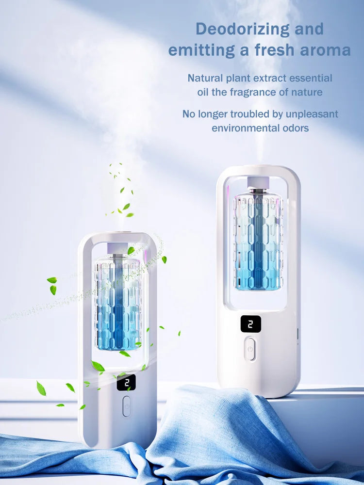 LOY Automatic Aromatherapy Diffuser for home fragrance, white plastic with mist and LED light display.
