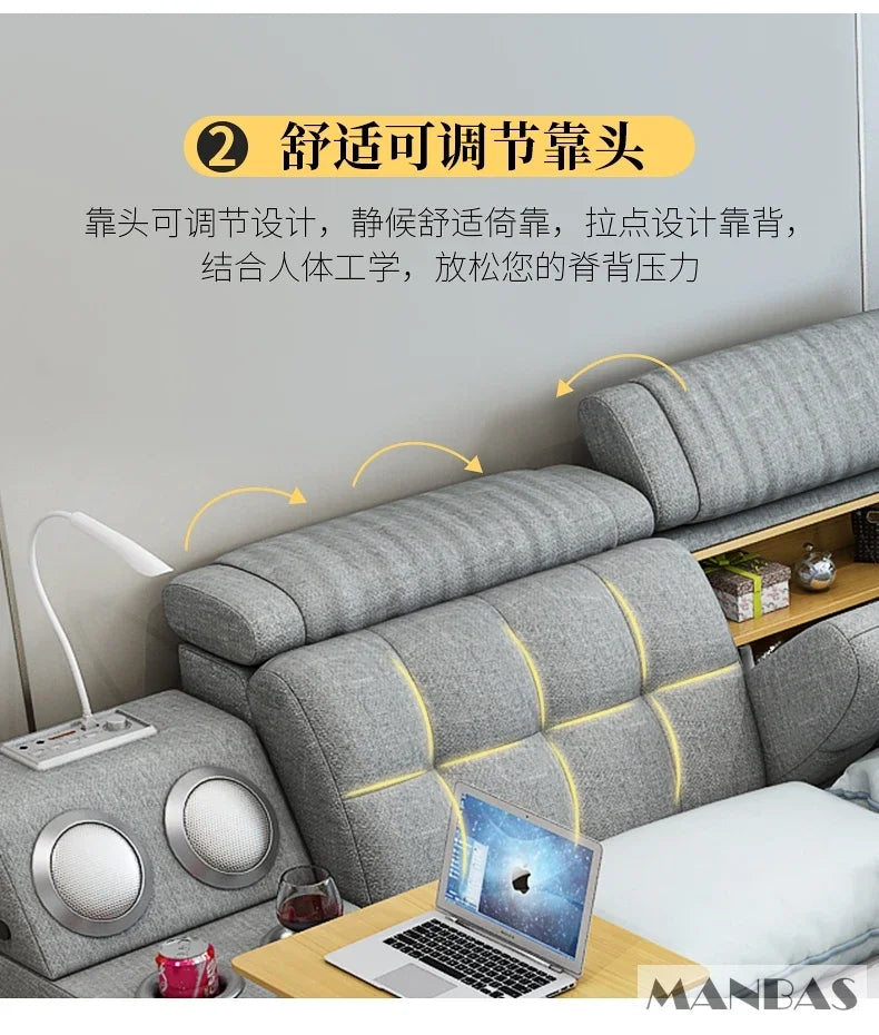 Modern Multi-Functional Tech Smart Bed with Storage, Speakers, USB, Bookshelves, and Tatami – Luxury King/Queen Ultimate Bed