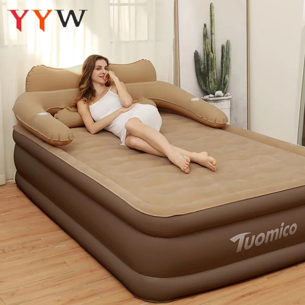 2 Persons Inflatable Mattress Camping 48cm High Bed Lazy Laying Soft Skin-friendly Folding Home Indoor Outdoor Air Cushion