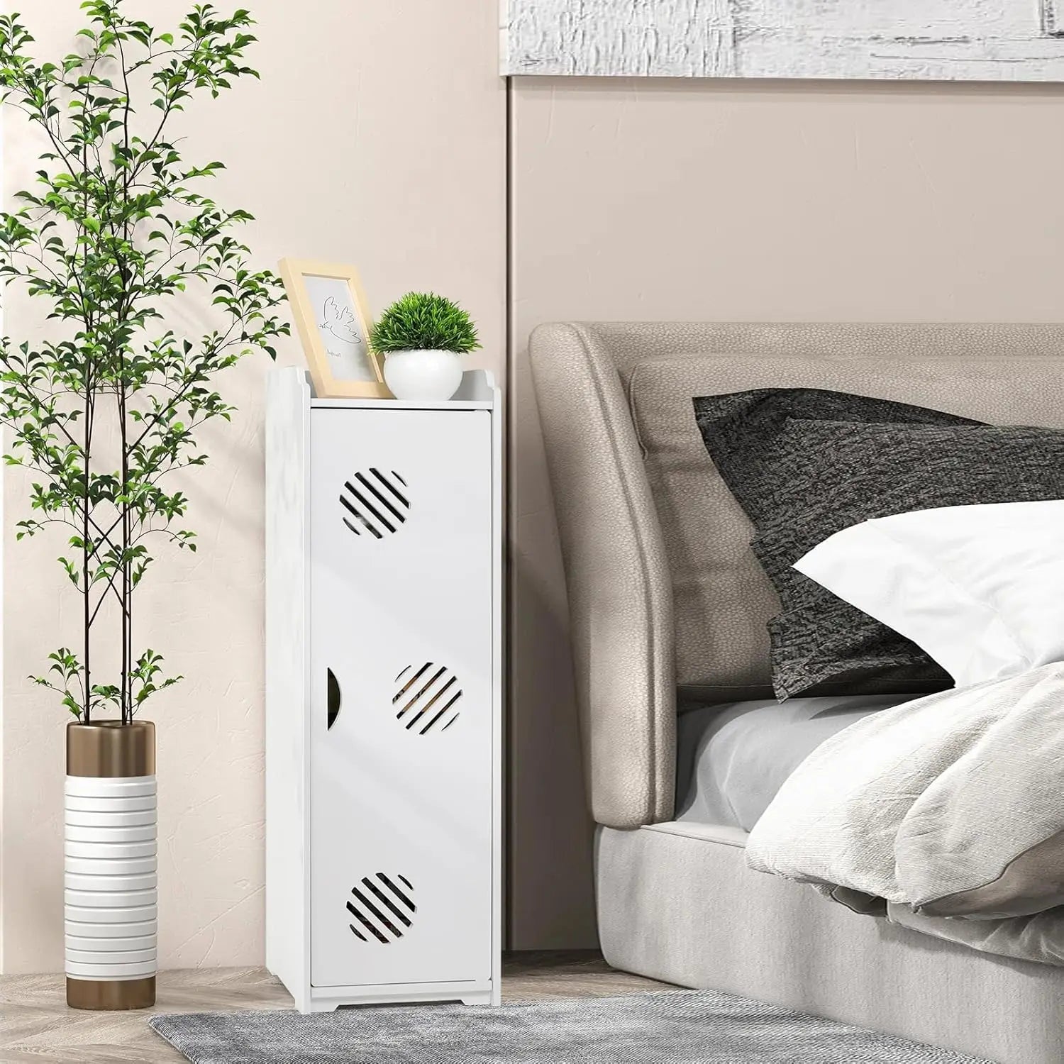 Free bathroom cabinet with 1 door for house, kitchen, living room and hallway, 24x20x75 cm, White