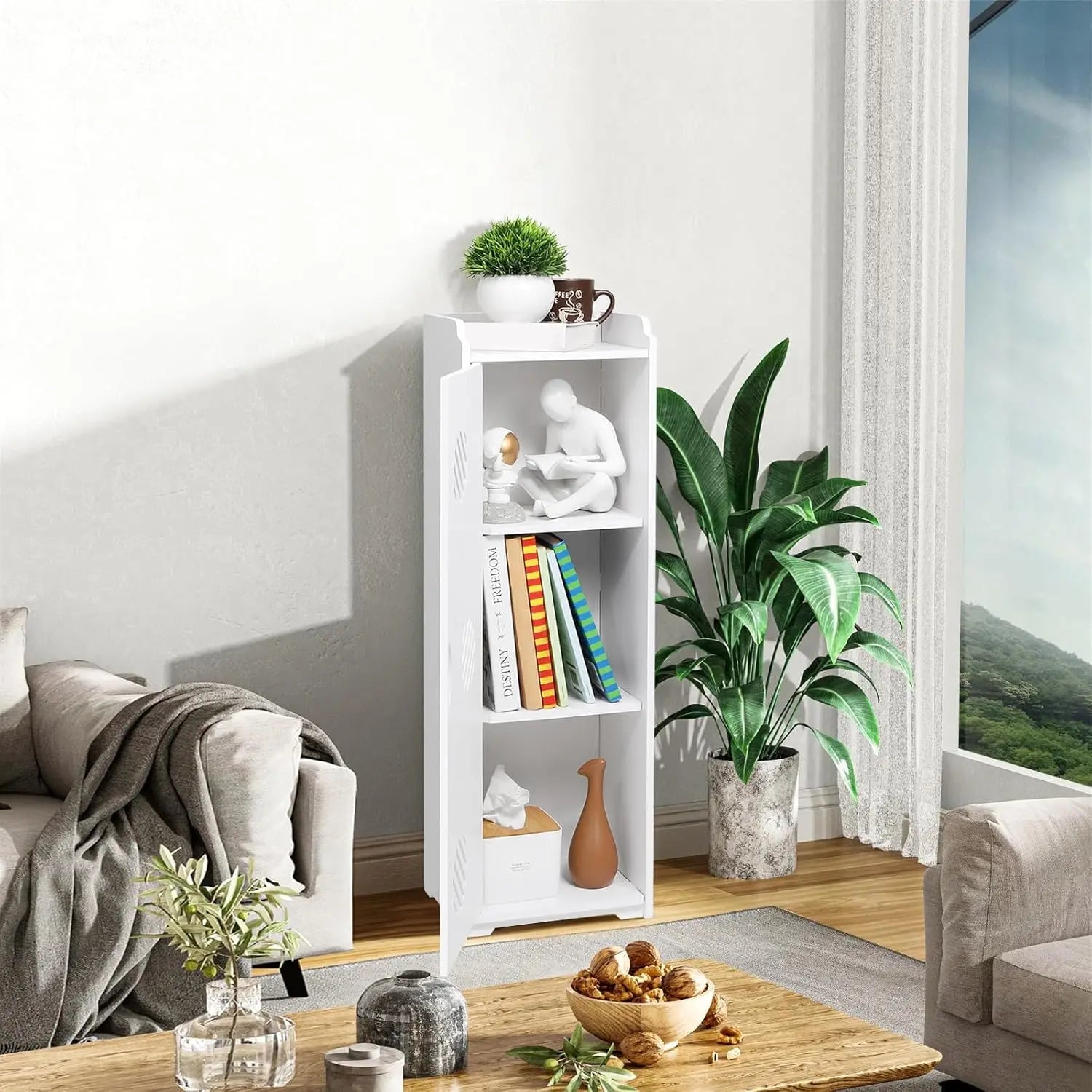 Free bathroom cabinet with 1 door for house, kitchen, living room and hallway, 24x20x75 cm, White