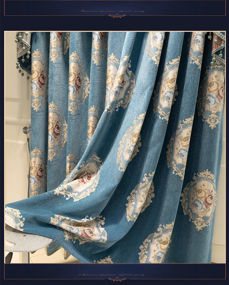 Luxury European Curtains for Living Room Bedroom Thicken Chenille High-end Villa Elegant Jacquard Decor Custom Valance Tulle