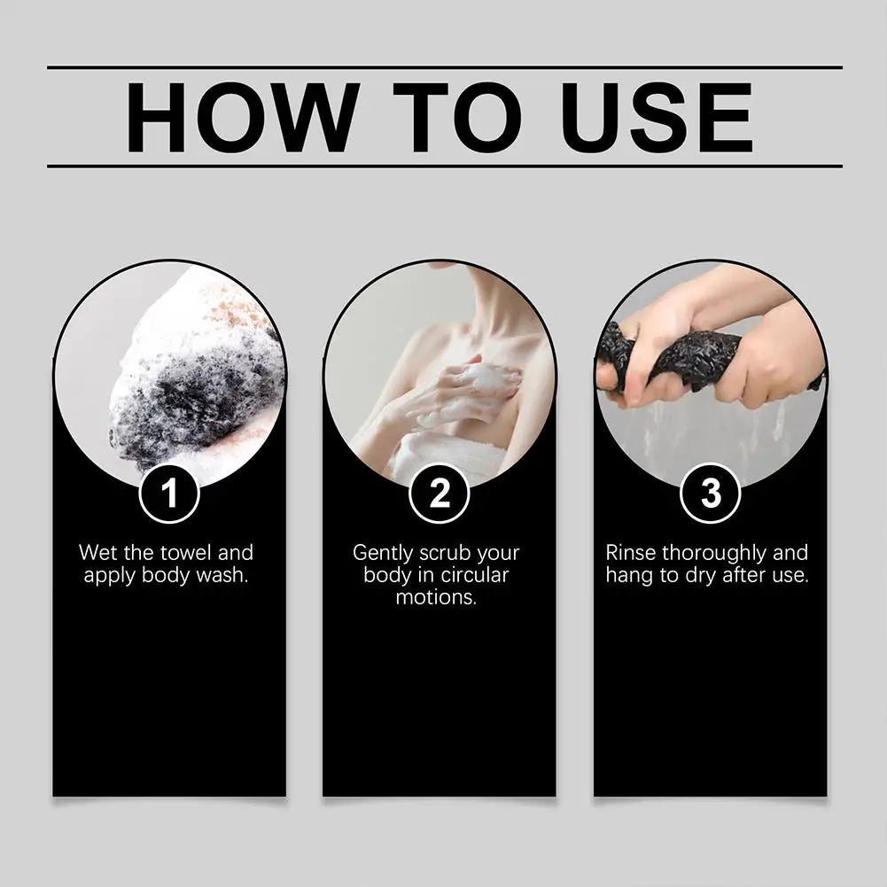 LOY Home Decor & Clothing Wear exfoliating bath shower towel for deep cleansing skin care, showing textured surface for exfoliation.