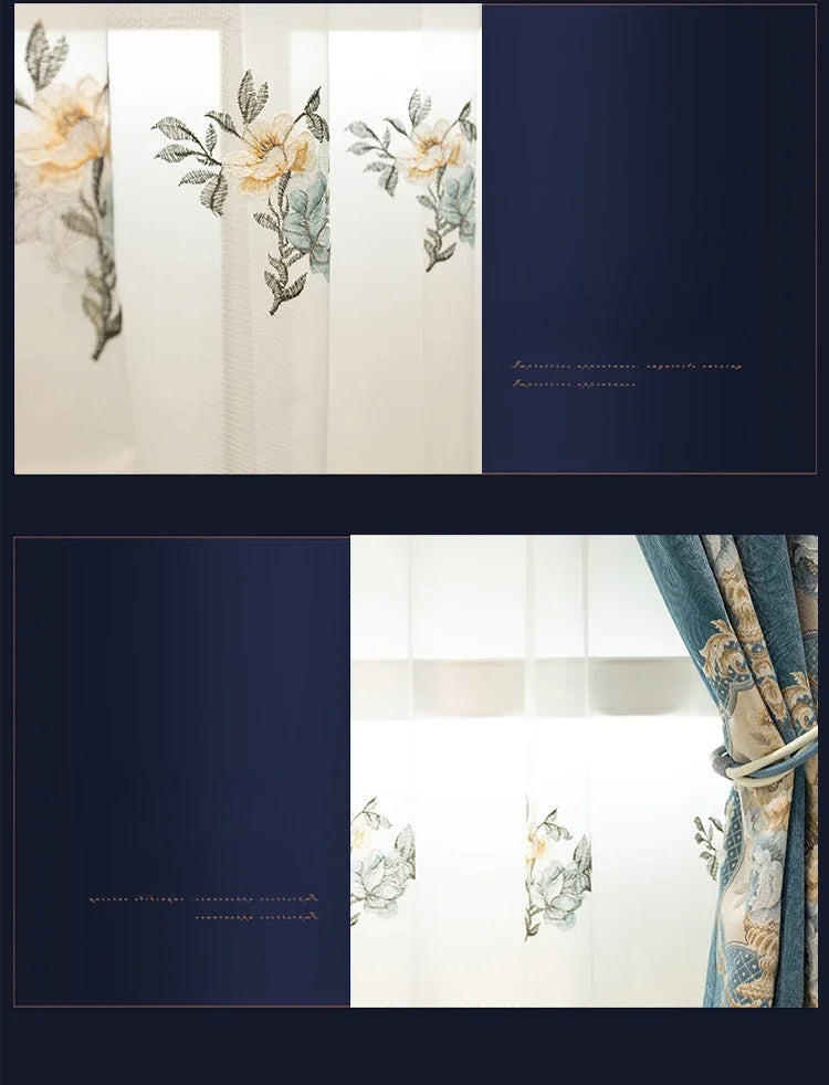 Luxury European Curtains for Living Room Bedroom Thicken Chenille High-end Villa Elegant Jacquard Decor Custom Valance Tulle