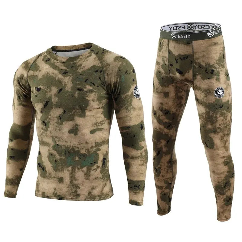 German Velvet Autumn/Winter Men's Warm Underwear Cycling and Mountaineering Set Fitness Running Tracksuits Quick Dry Clothes