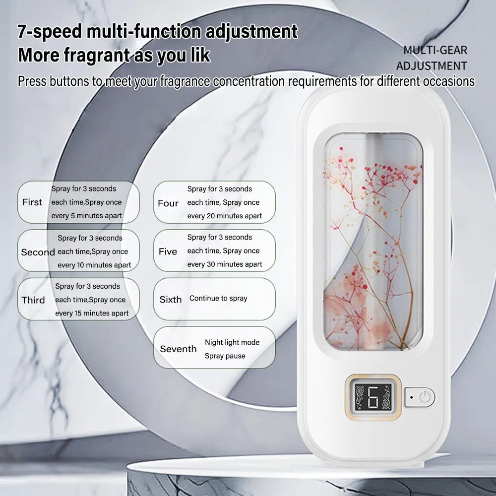 LOY Automatic Home Fragrance Machine for aromatherapy, sleek design with diffuser and control panel for fresh, fragrant air.