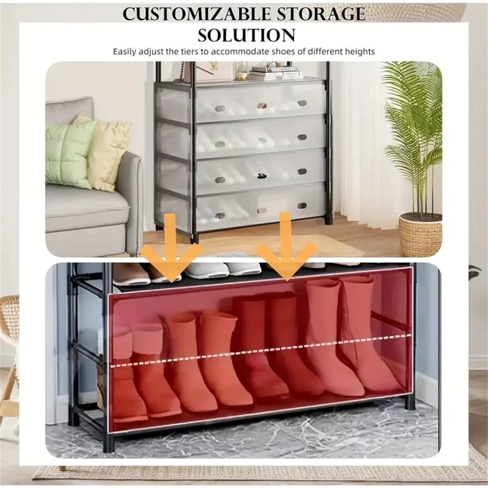 Clothes Hanger 5 Layer Shoe Rack DIY Hat and Shoe Rack Simple Floor Clothes Shelves Living Room Coat Storage Rack with 8 Hooks