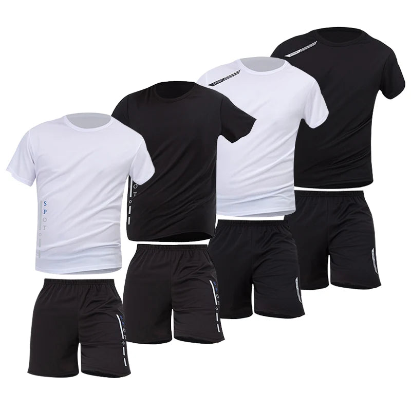2/4/6 Pcs Plus Size Men's Quick-drying Short-sleeved Shorts Suit Men's Leisure Sports Running Fitness T-shirt Joker Shorts Teen