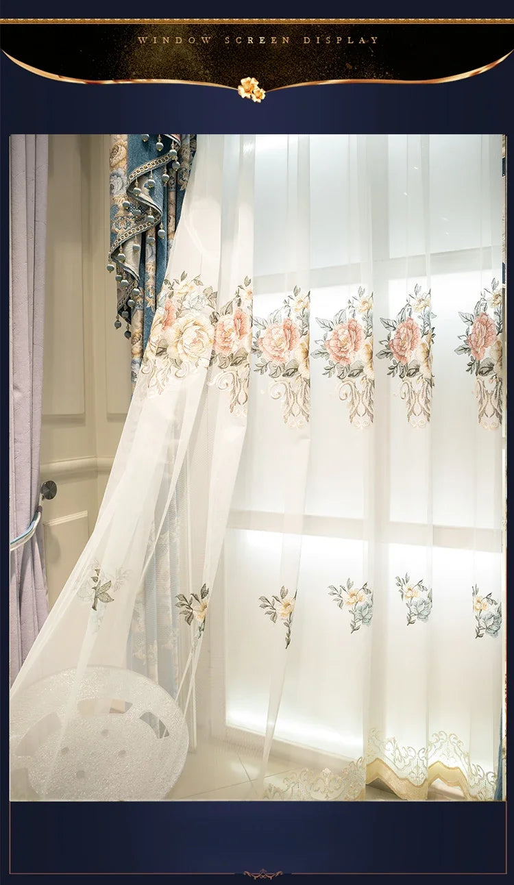 Luxury European Curtains for Living Room Bedroom Thicken Chenille High-end Villa Elegant Jacquard Decor Custom Valance Tulle