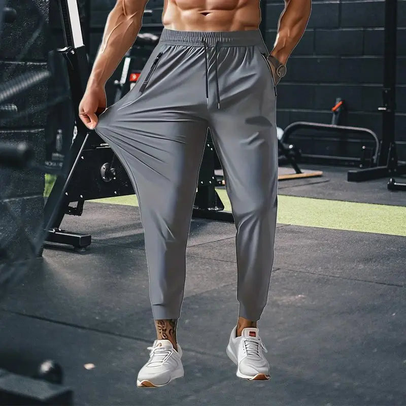 Summer Ice Silk Trousers Stretch Casual Fitness Running Training Pants Loose Breathable Sports Wear Quick-drying Pants for Men