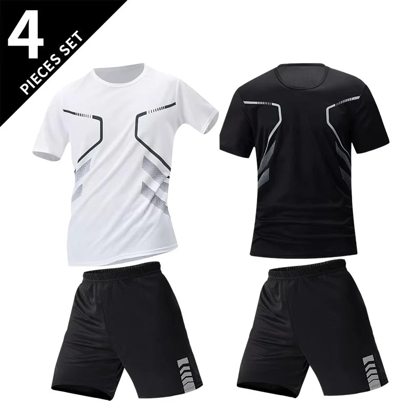 2/4/6 Pcs Plus Size Men's Quick-drying Short-sleeved Shorts Suit Men's Leisure Sports Running Fitness T-shirt Joker Shorts Teen