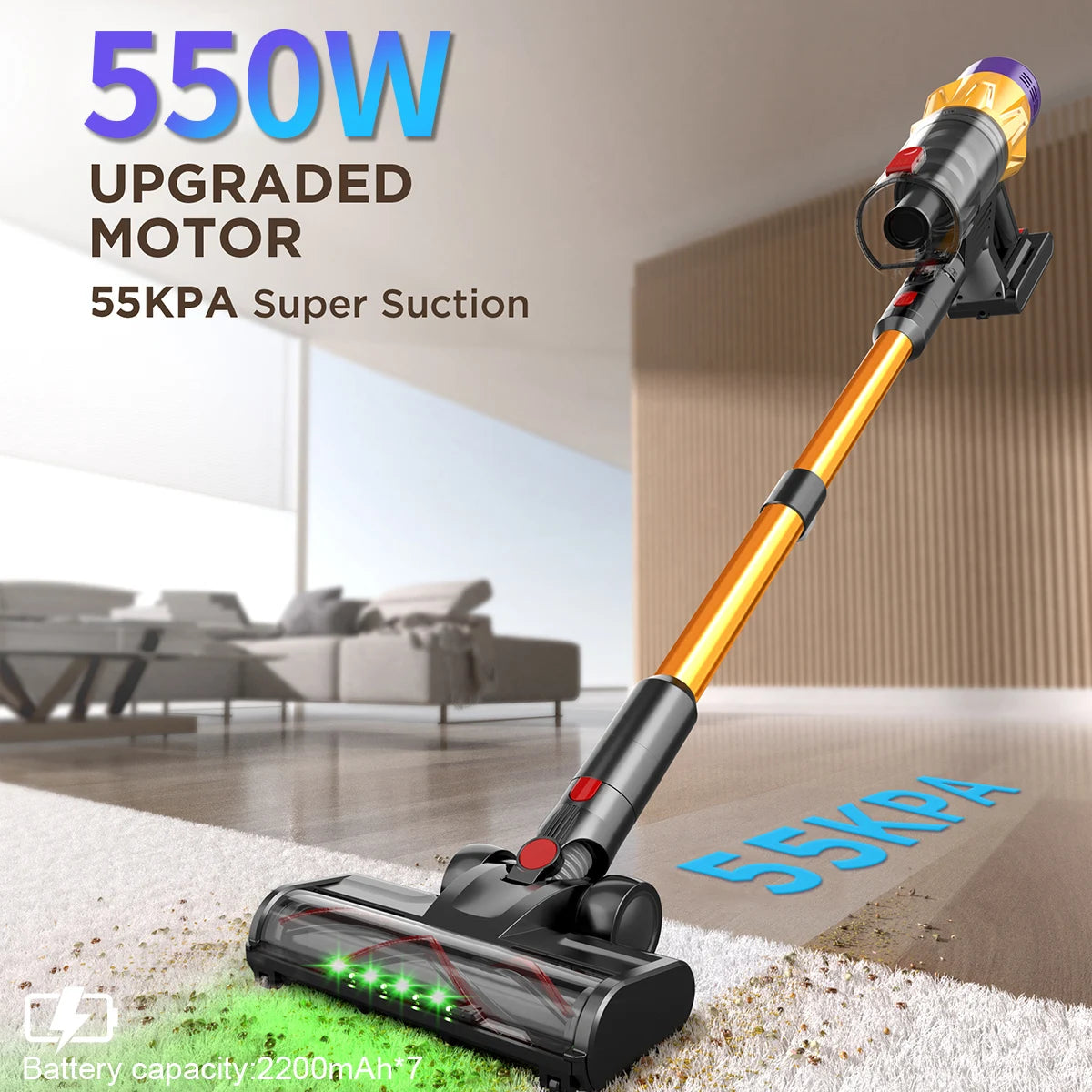 550W Brushless Motor Vacuum Cleanr Suction Power Cordless Vacuum Cleaner Handheld Smart Home Appliance Removable Battery