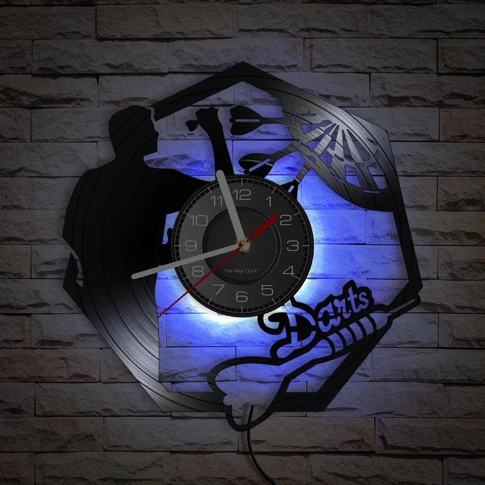 Darts Wall Art Man Cave Game Room Decoration Modern Wall Clock Dart Board Pub Bar Darts Game Night Club Vinyl Record Wall Clock