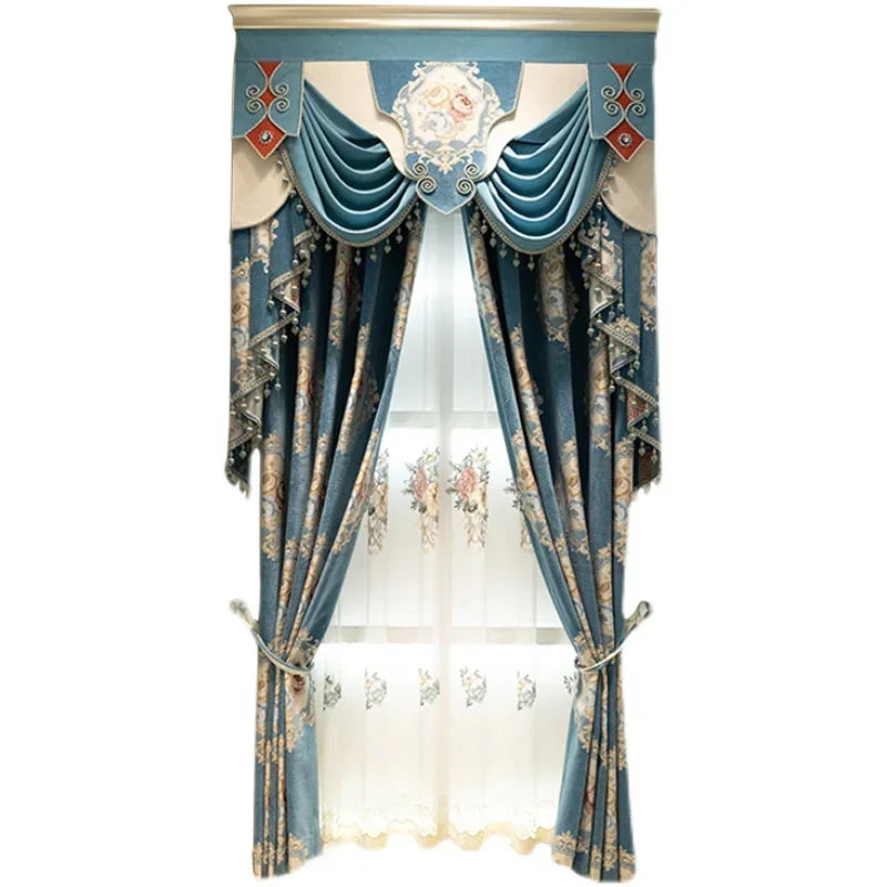 Luxury European Curtains for Living Room Bedroom Thicken Chenille High-end Villa Elegant Jacquard Decor Custom Valance Tulle