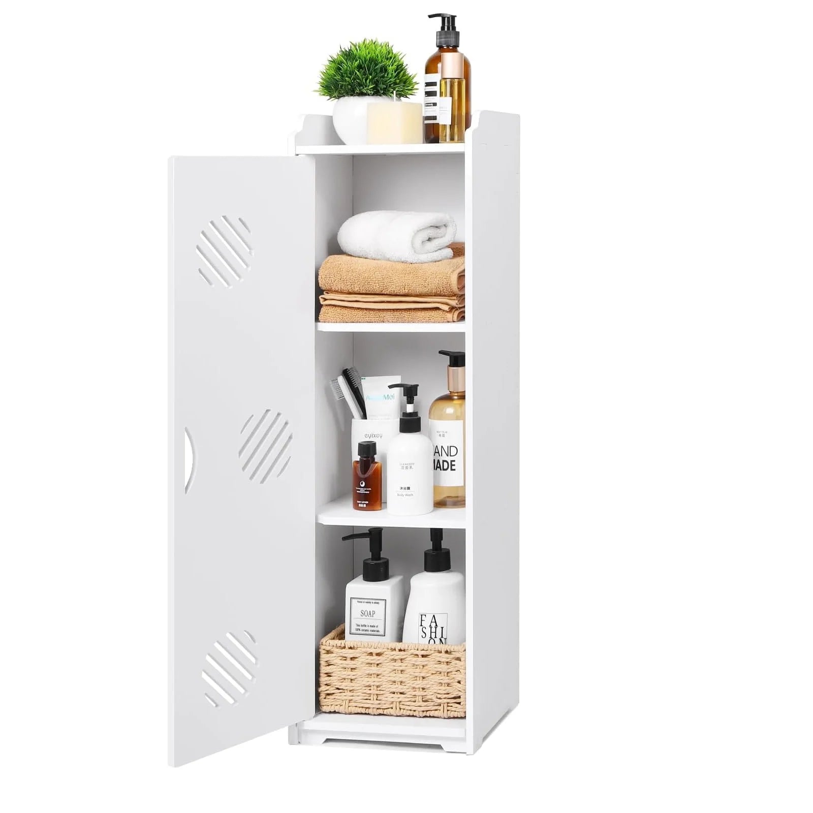 Free bathroom cabinet with 1 door for house, kitchen, living room and hallway, 24x20x75 cm, White