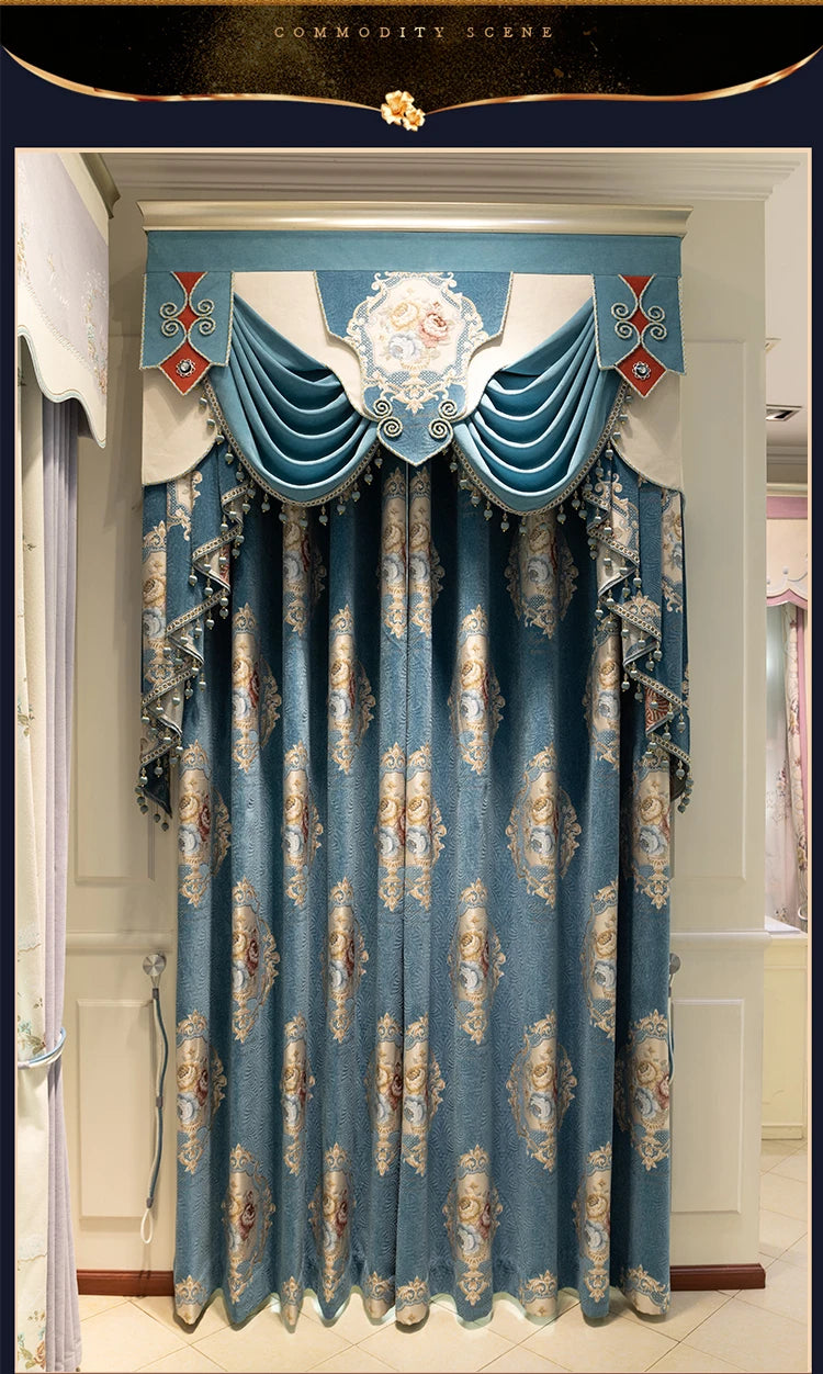 Luxury European Curtains for Living Room Bedroom Thicken Chenille High-end Villa Elegant Jacquard Decor Custom Valance Tulle