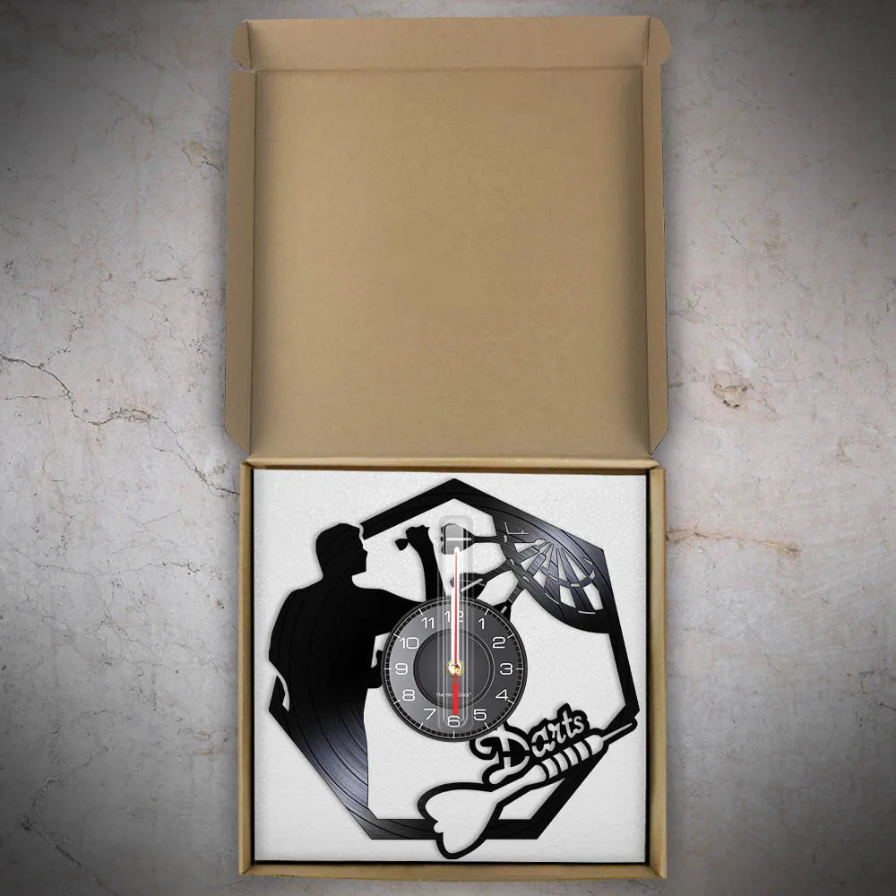 Darts Wall Art Man Cave Game Room Decoration Modern Wall Clock Dart Board Pub Bar Darts Game Night Club Vinyl Record Wall Clock