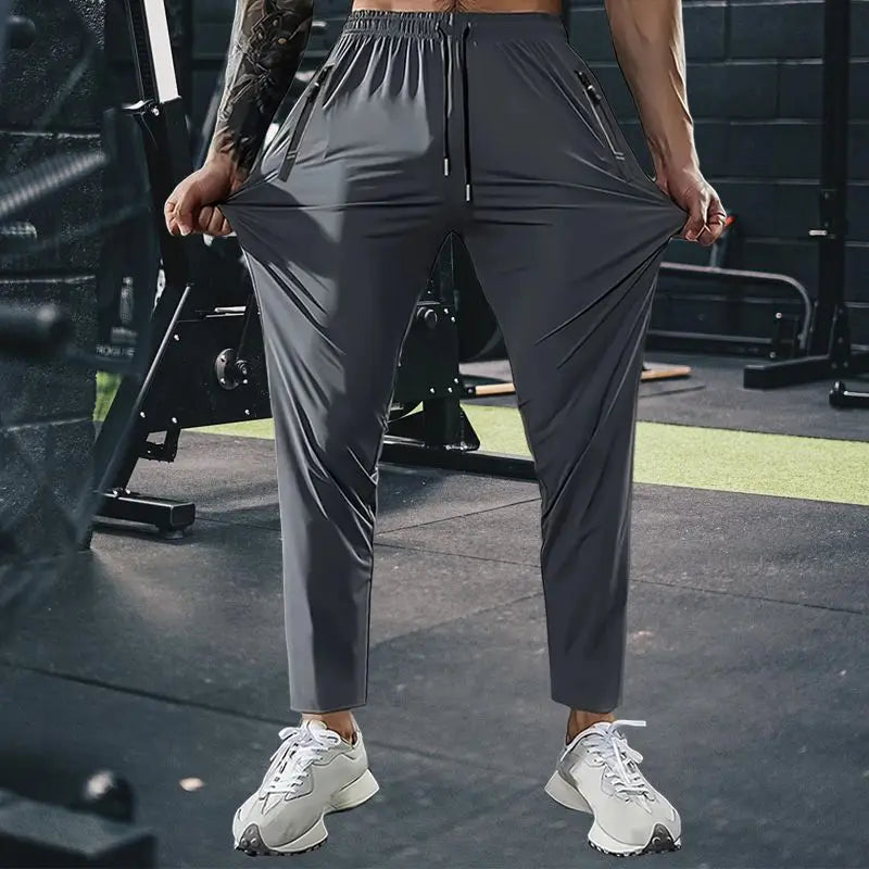 Summer Ice Silk Trousers Stretch Casual Fitness Running Training Pants Loose Breathable Sports Wear Quick-drying Pants for Men