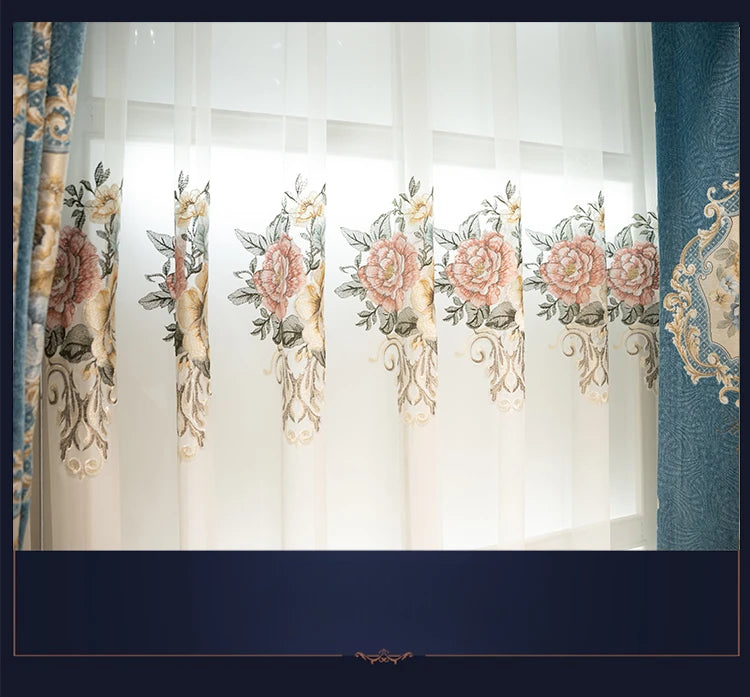 Luxury European Curtains for Living Room Bedroom Thicken Chenille High-end Villa Elegant Jacquard Decor Custom Valance Tulle