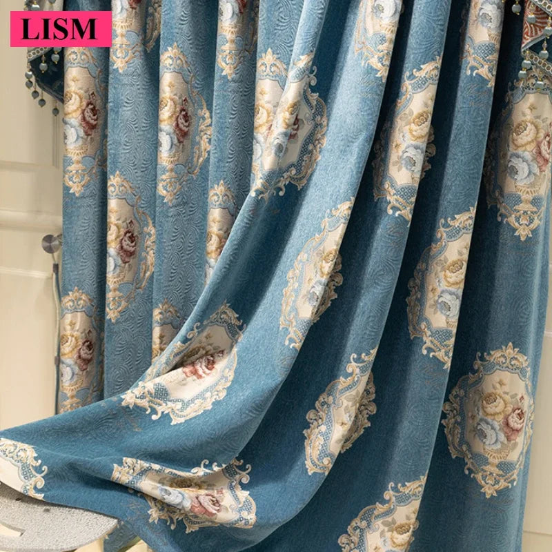 Luxury European Curtains for Living Room Bedroom Thicken Chenille High-end Villa Elegant Jacquard Decor Custom Valance Tulle