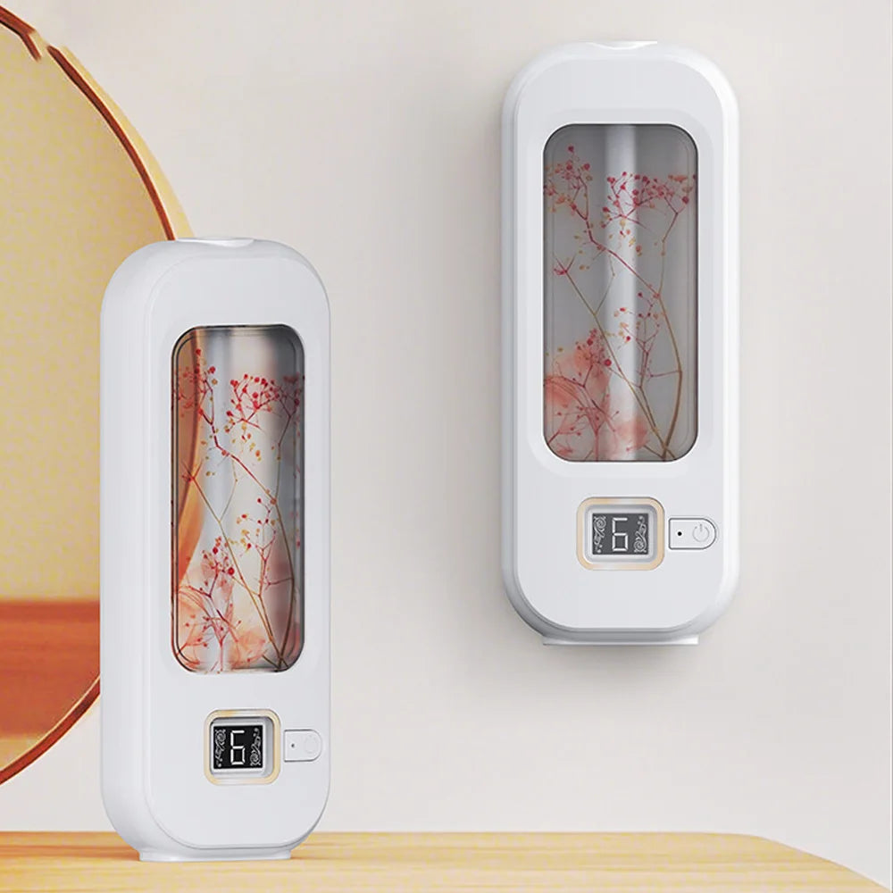 LOY Automatic Home Fragrance Machine for aromatherapy, sleek white device with adjustable settings and scent diffuser functionality.