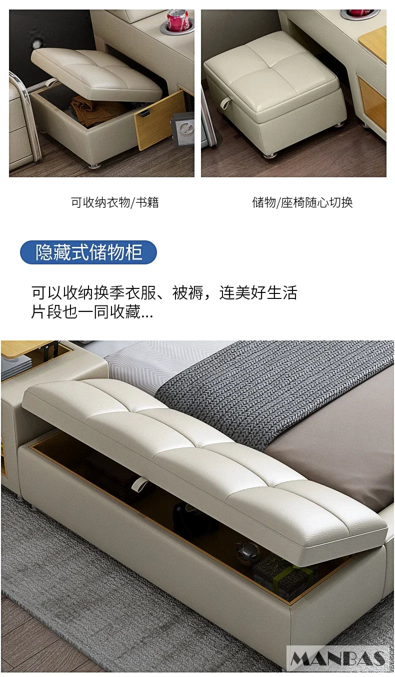 Modern Multi-Functional Tech Smart Bed with Storage, Speakers, USB, Bookshelves, and Tatami – Luxury King/Queen Ultimate Bed