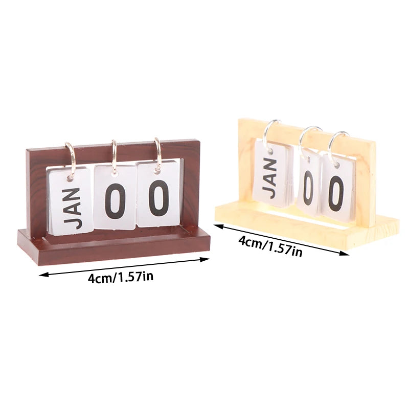 Miniature wooden desk calendar for dollhouse decor, detailed LOY Home Decor & Clothing Wear dollhouse accessory.