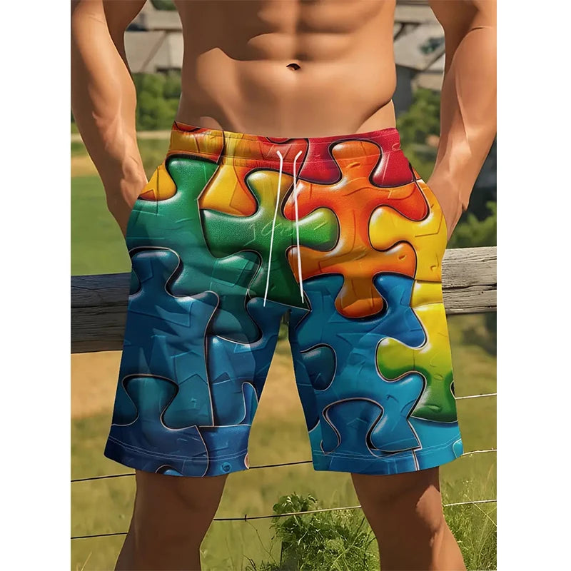 Men's Swimming Shorts Puzzle 3d Stripe Surfing Board Short Beach Shorts Men Swim Trunks Masculina Sports Fitness Short Pants 6xl