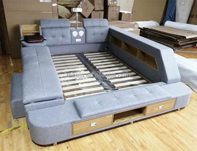 Modern King Size Bedroom Sets Multifunctional Massage Electric Beauty Bed With Projector Leather Beds With Storage for Sale