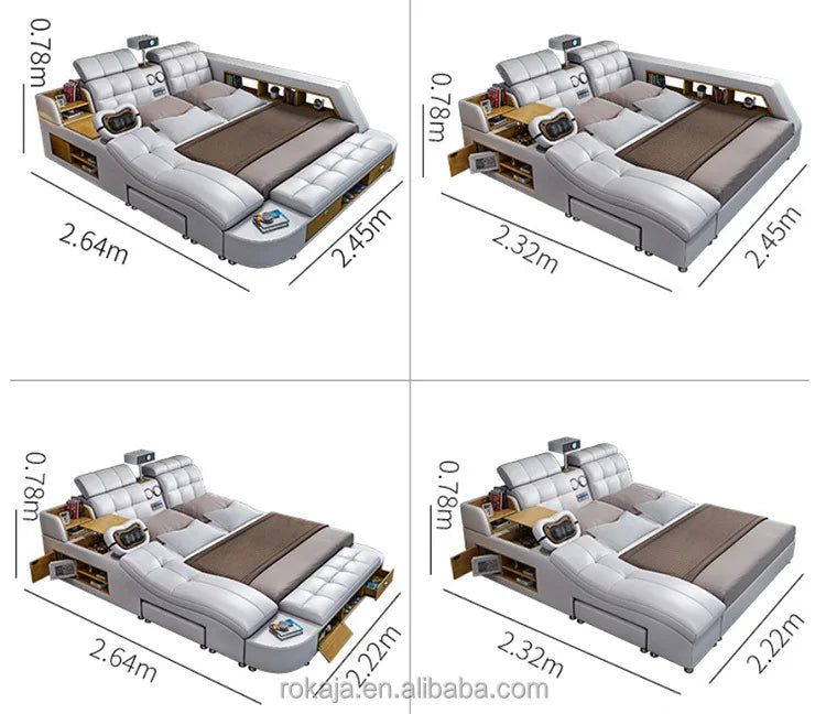 Modern King Size Bedroom Sets Multifunctional Massage Electric Beauty Bed With Projector Leather Beds With Storage for Sale