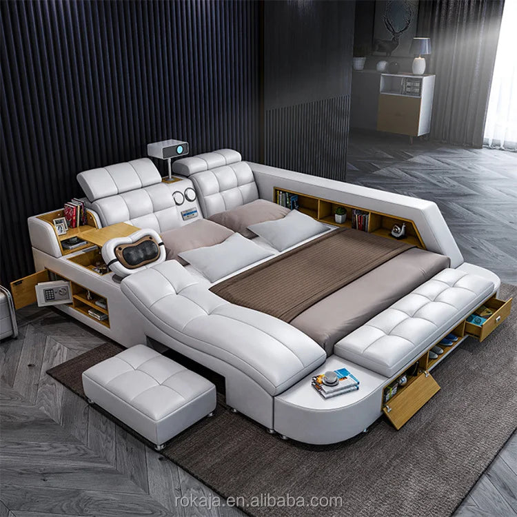 Modern King Size Bedroom Sets Multifunctional Massage Electric Beauty Bed With Projector Leather Beds With Storage for Sale