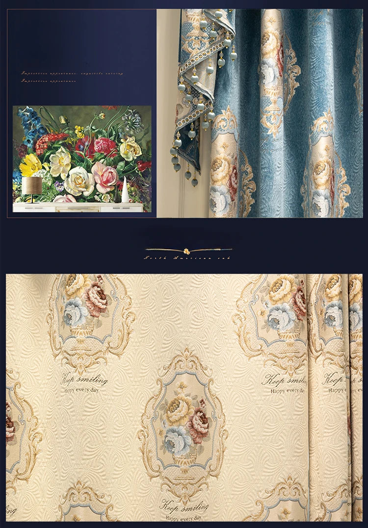 Luxury European Curtains for Living Room Bedroom Thicken Chenille High-end Villa Elegant Jacquard Decor Custom Valance Tulle