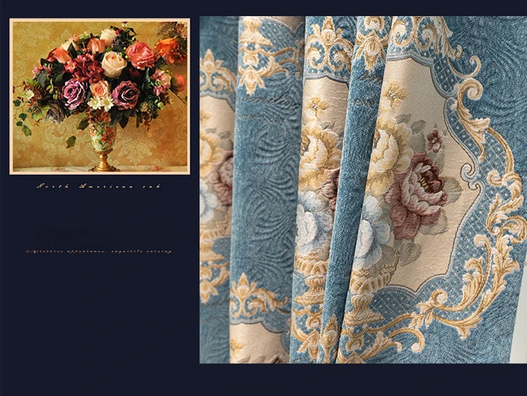 Luxury European Curtains for Living Room Bedroom Thicken Chenille High-end Villa Elegant Jacquard Decor Custom Valance Tulle