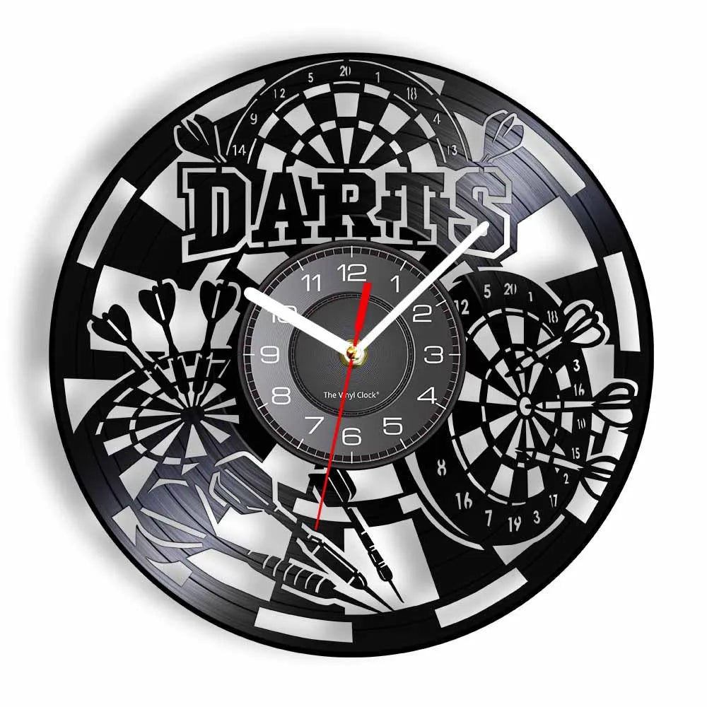 Darts Wall Art Man Cave Game Room Decoration Modern Wall Clock Dart Board Pub Bar Darts Game Night Club Vinyl Record Wall Clock