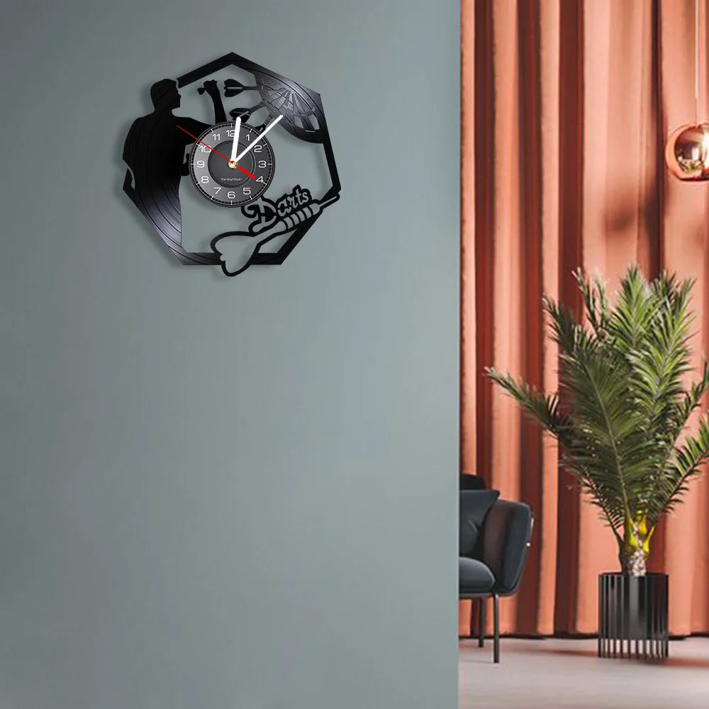 Darts Wall Art Man Cave Game Room Decoration Modern Wall Clock Dart Board Pub Bar Darts Game Night Club Vinyl Record Wall Clock