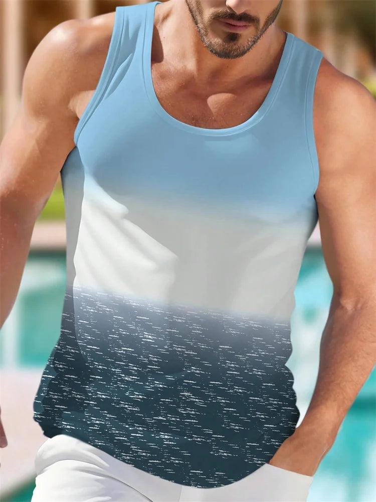 Summer Casual Style Men's Vest Coconut Tree Logo Solid Color Sleeveless Fitness Top Men's Fashion Outdoor Fitness Vest Clothing