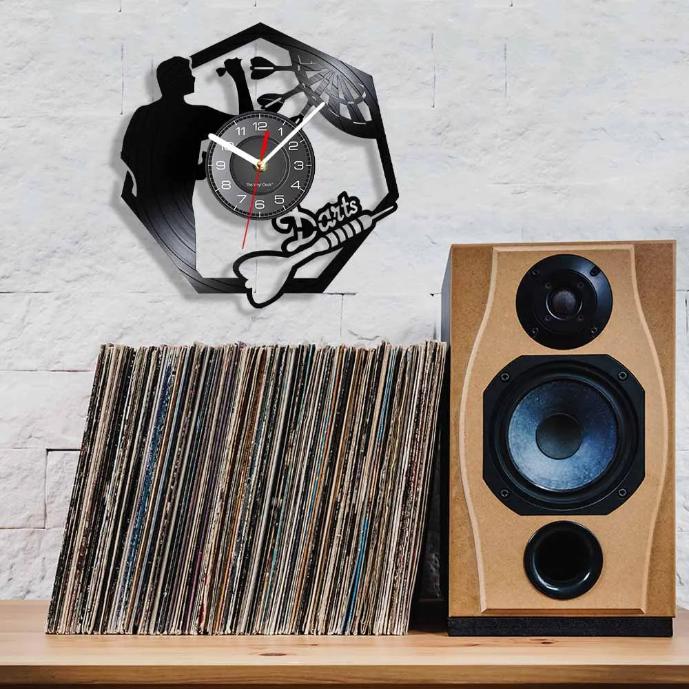 Darts Wall Art Man Cave Game Room Decoration Modern Wall Clock Dart Board Pub Bar Darts Game Night Club Vinyl Record Wall Clock